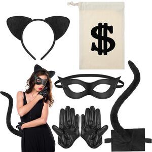 9127 Halloween Black Burglar Costume Set For Cat Ears Headband